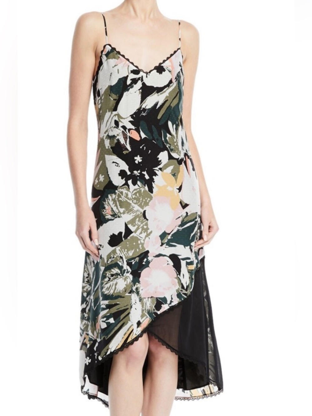 Club Monaco Black Satin Slip Dress with Lace Trim